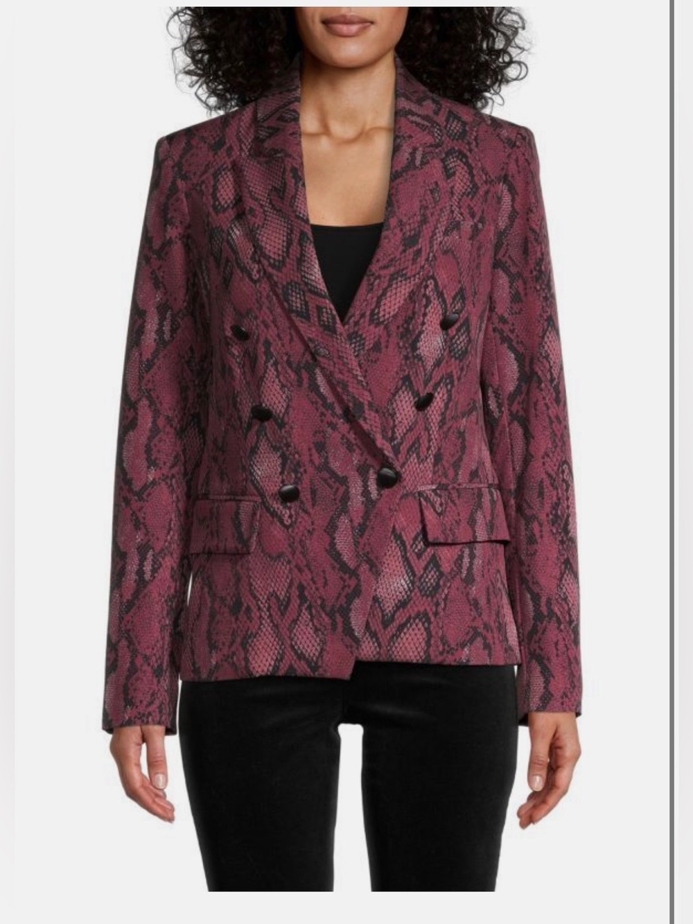 L'AGENCE Red and Black Snake-Print Double-Breasted Blazer